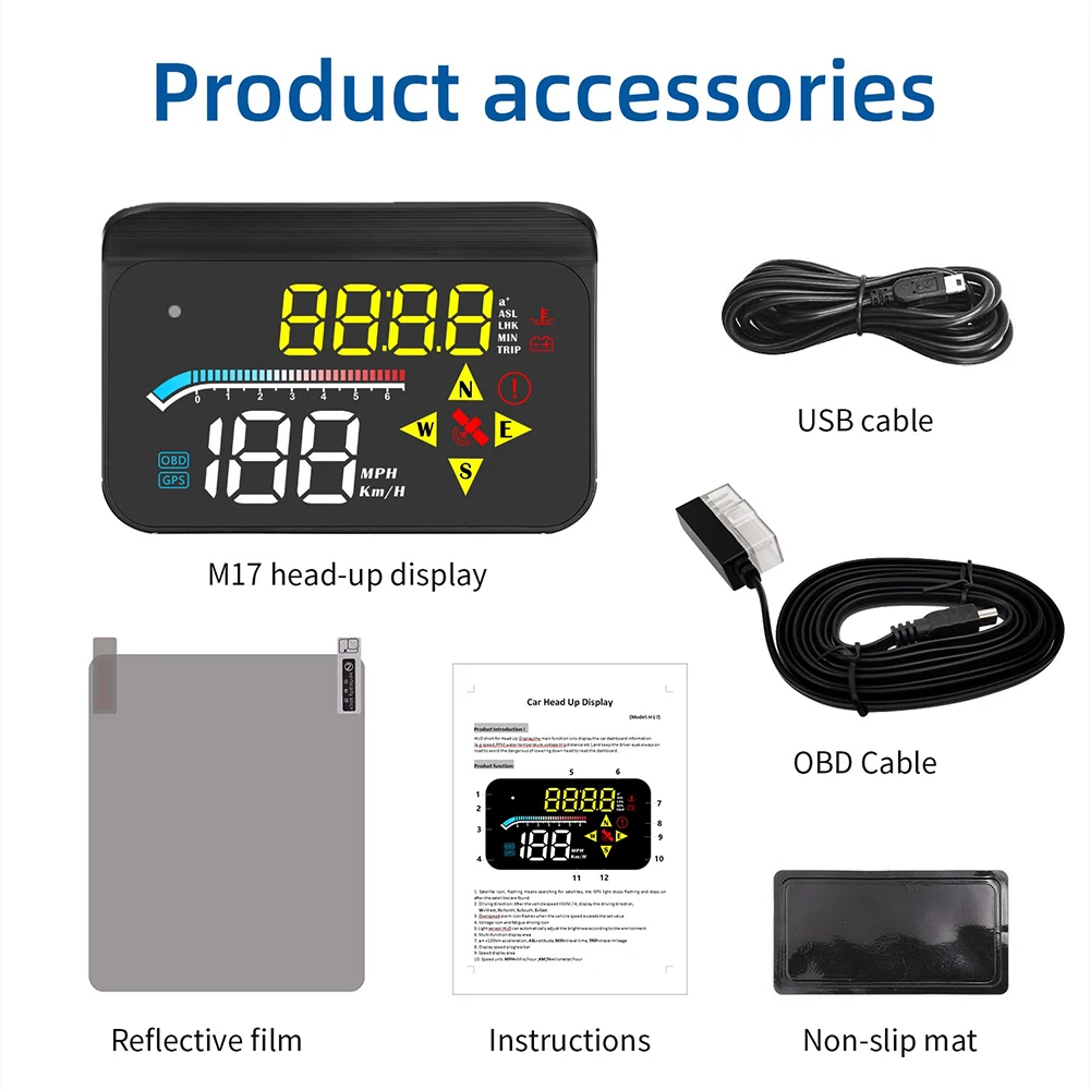 

Автомобильный Проекционный Дисплей HUD M17 OBD GPS, Мини-электроника Для Всех Автомобилей, Проекция На Лобовое Стекло, Спидометр