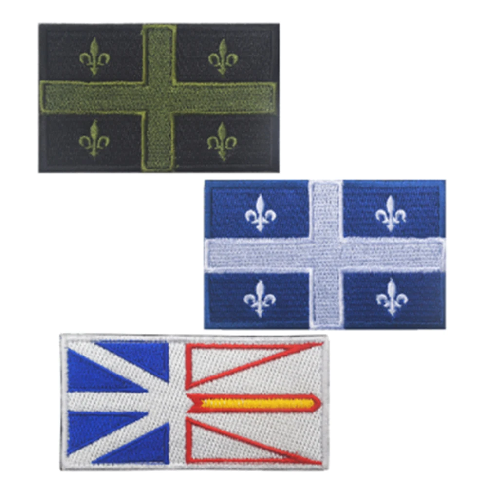

Flag Embroidered Cloth Stickers Military Patch Quebec Flag of Canada Newfoundland Hook & Loop Backpack Clothing Decoration Badge