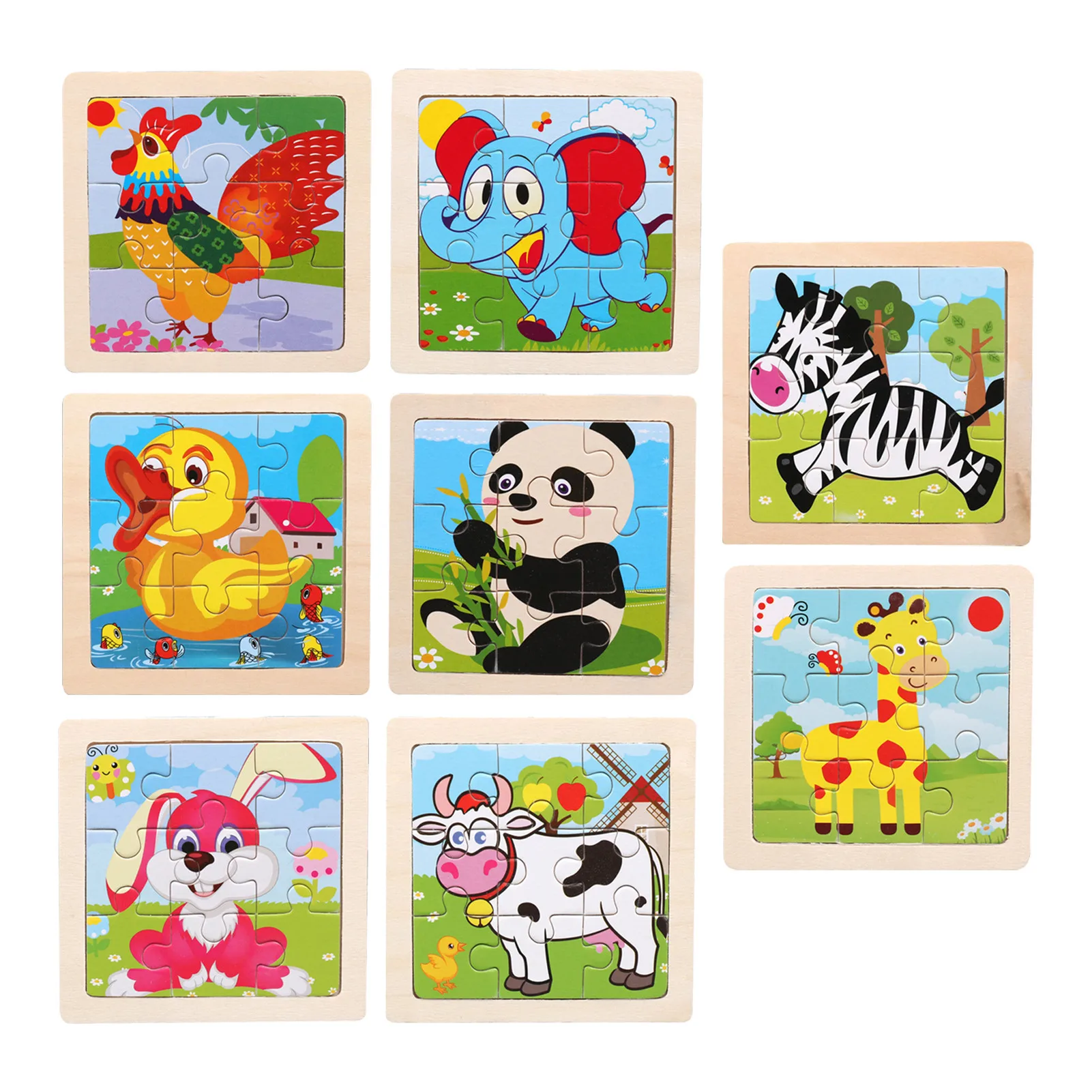 

Hot Sale 9 PCS Puzzles Wooden Jigsaw Puzzle Kids Baby Wood Cartoon Animals Learning Educational Toys For Children Gift