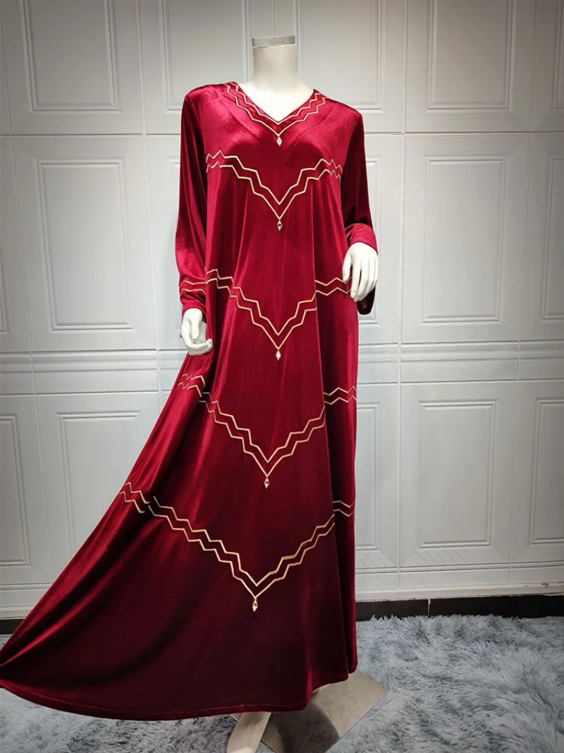 Velvet Kaftan Arabic Long Dress Women Winter Golden Thread Embroidered Muslim  Moroccan Caftan Gulf Jalabiya Dubai Abayas 2022