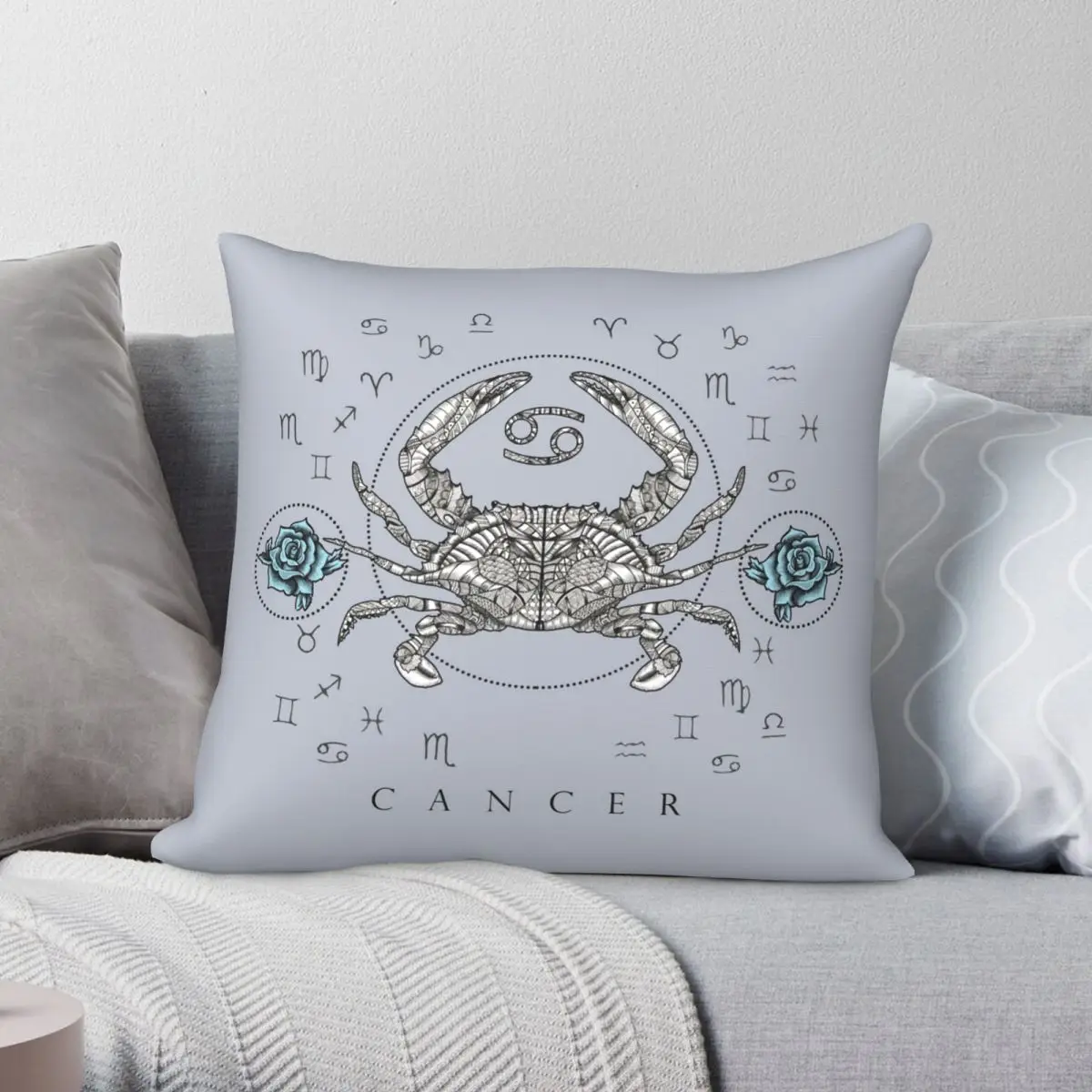 

Horoscope Cancer Pillowcase Polyester Linen Velvet Printed Zip Decor Car Cushion Cover 45x45