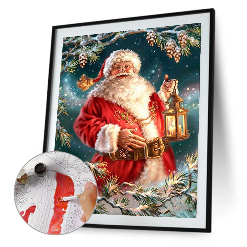 

Frameless Oil Paint by Numbers DIY Santa Colouring Crafts Kits for Home Living Room Bedroom Decoration Gifts