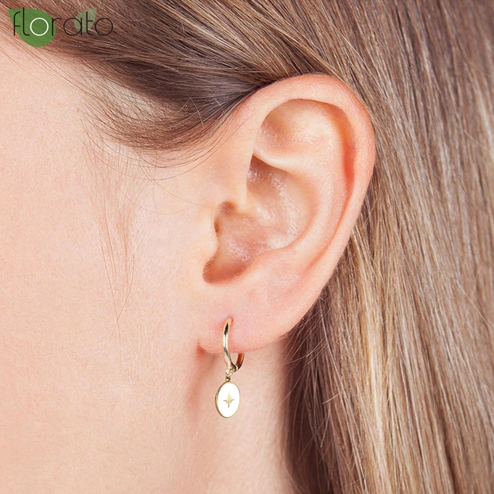 

925 Sterling Silver Needle White Enamel Star Pendant Hoop Earrings 18K Gold Plated Earrings for Women 2022 Luxury Jewelry Gifts