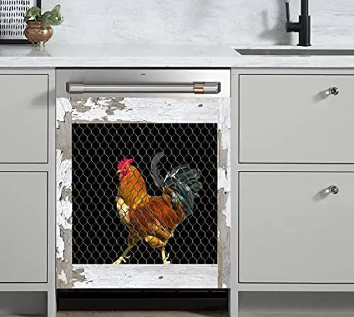 

Rooster Kitchen Dishwasher Magnet for Metal Washers, Vintage Windows Dishwasher Magnetic Cover,Farm Animal Decorative Refrigerat