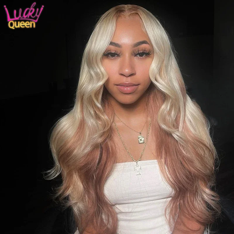 Парик из человеческих волос омбре с коричневыми корнями блонд волнистые волосы