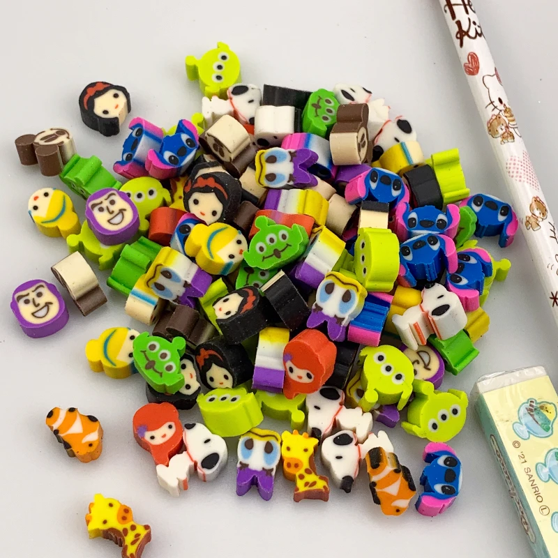 100pc Cute Cartoon Rubber Eraser Creative Anime Princess Pattern Mini Eraser For Kids Free Pencil Kawaii Stationery School Items