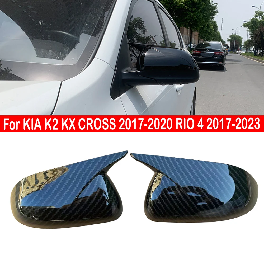 

For KIA K2 KX CROSS 2017-2020 RIO 4 2017-2023 Car Rearview Side Mirror Cover Horn Wing Cap Exterior Door Trim Sticker Carbon