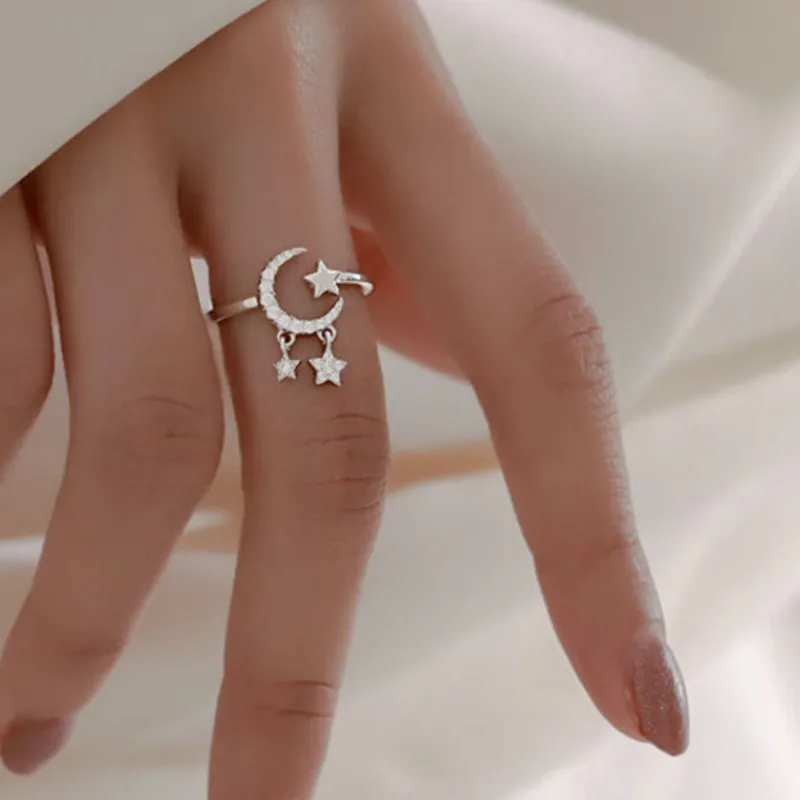 Модное серебряное кольцо с кисточкой из циркония Звезда Луна для женщин и