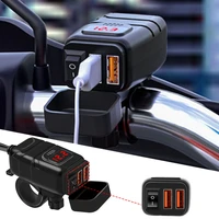 1pcs motorcycle dual usb charger 12v socket switch motorbike quick charging digital display power adapter with waterproof cover