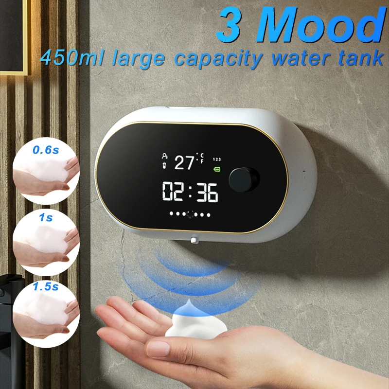 

Touchless Automatic Soap Dispenser USB Charging Automatic Foam Soap Dispenser Time Temperature Display Wall Mount Hand Washer