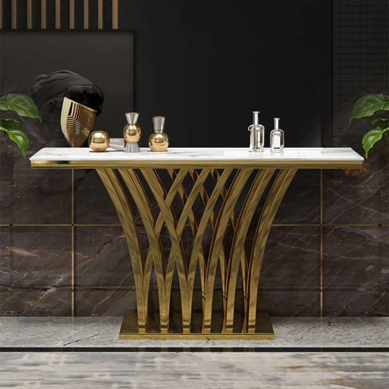 

Роскошный стол для веранды из нержавеющей стали, мраморный шкаф для веранды, художественный стол на стену, коридор, шкаф, узкий шкаф