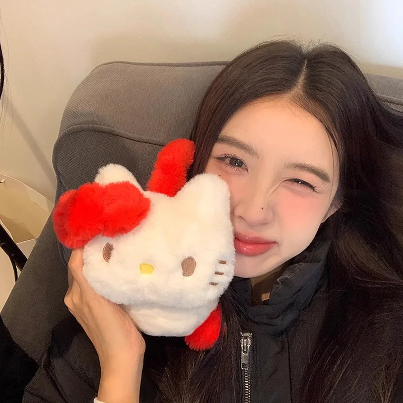 Новые мягкие плюшевые теплые наушники Kawaii Sanrio Hello Kitty розовые Kt Cat милые зимние