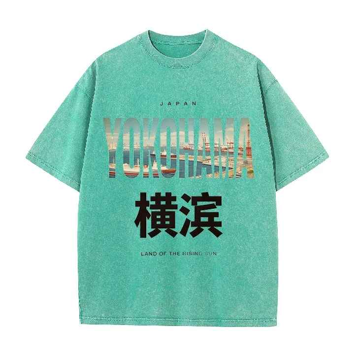 Фото Винтажная модная хлопковая футболка с графическим принтом Yokohama City, ультрамягкая, с круглым вырезом, с короткими рукавами, унисекс, повседневные топы для мужчин и женщин №3