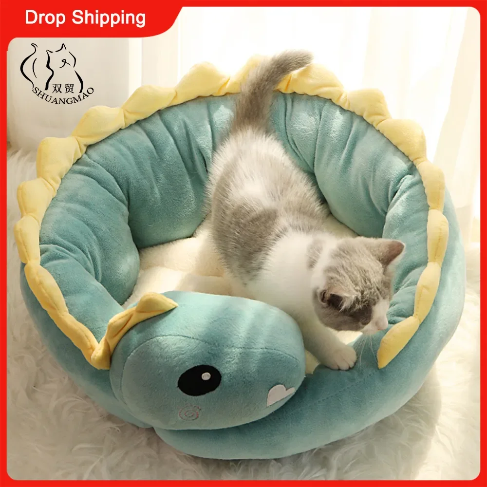 

Dinosaur Cat Bed Cute Pet House for Cats Warm Small Dogs Mat Sleep Nest Indoor Kitten Cushion Window Beds Puppy Ferret Products