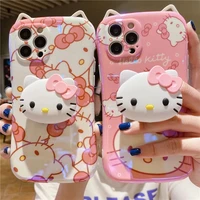 bandai cute cartoon pink hello kitty phone holder tpu phone case for iphone xr xsmax 8plus 11 12 13 13 pro max cover