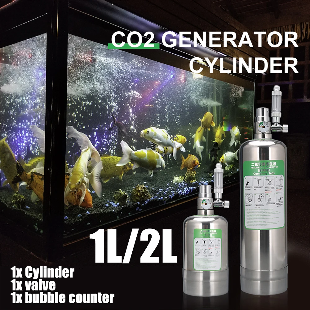 

1L/2L Stainless Steel Carbon Dioxide Reactor Fish Tank Aquarium DIY CO2 Cylinder Generator System Kit with Bubble Counter Diffus
