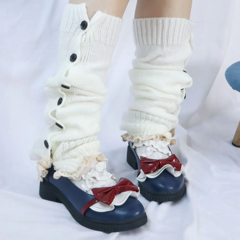

Winter Japanese Women Lolita Wool Ball Knitted Foot Cover Leg Warm Socks Leg Warmers Knee Cover