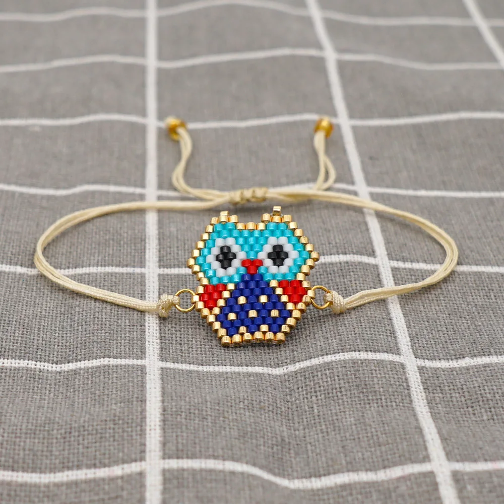 

Simple Geometric Color-block Versatile Miyuki Rice Beads Pure Handmade Beaded Owl Children's Small Bracelet Women