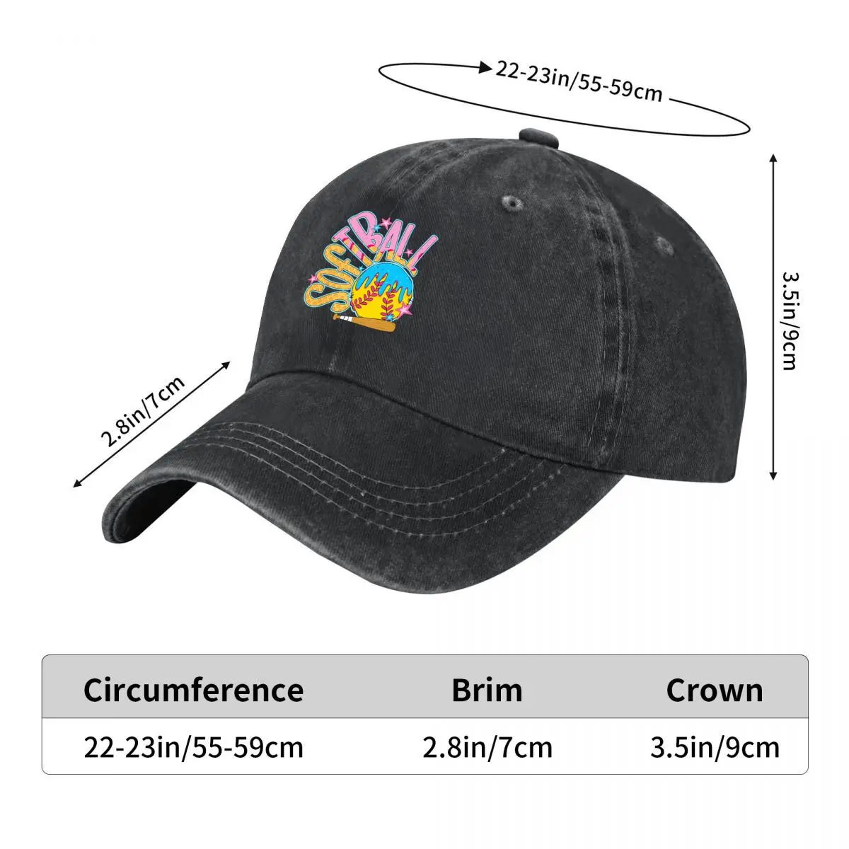 Фото Бейсболка унисекс для женщин в стиле Softball Drip Ice Cream Style Ball Bat Stars, с эффектом потертости, для активного отдыха №2