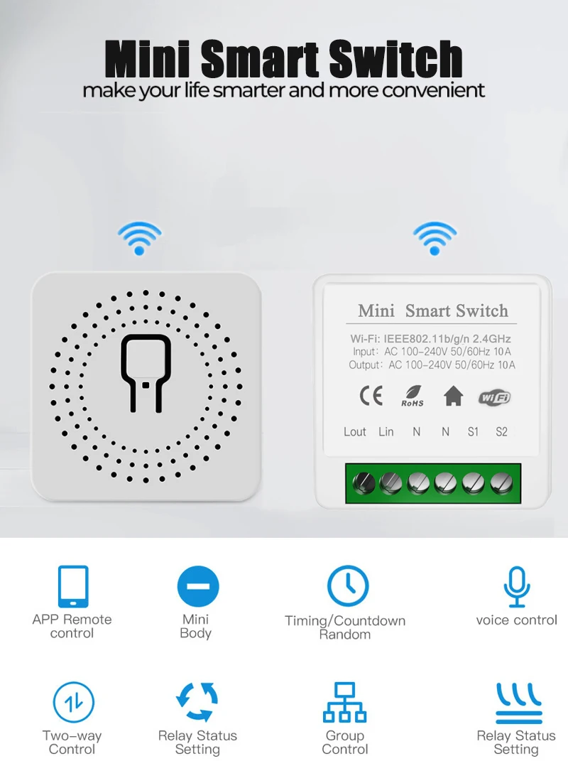 

CoRui MINI Wifi Smart Switch Timer Wireless Switches Smart Home Automation Compatible With Tuya Alexa Google Home Smart Life