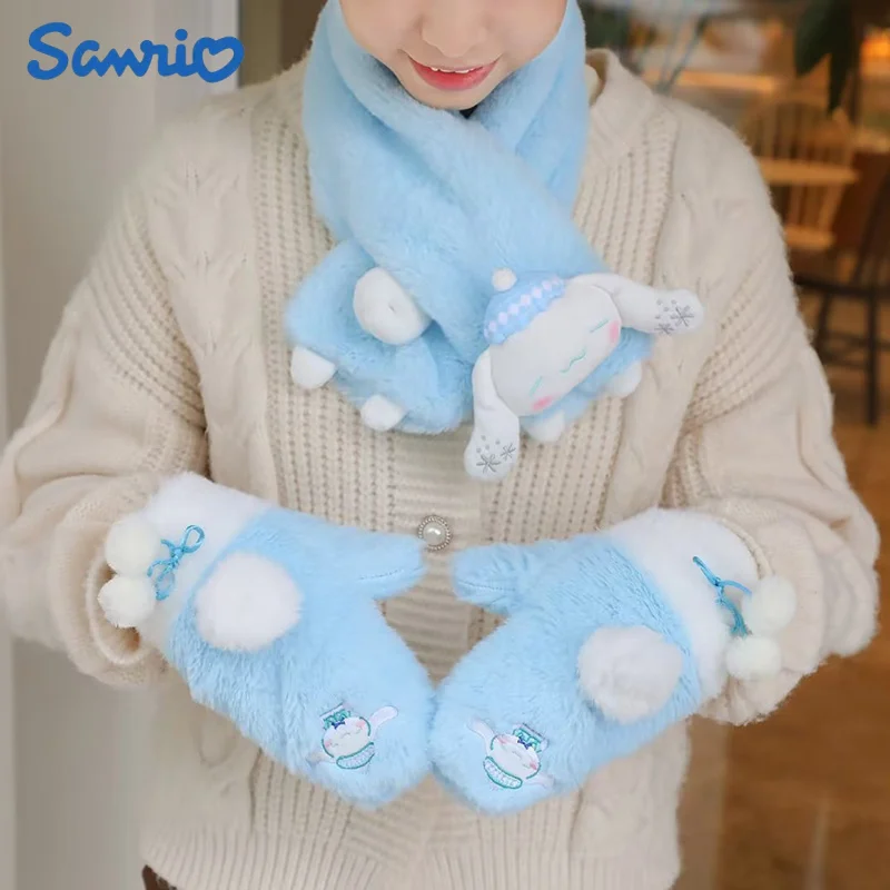 

Sanrio зимние кавайные перчатки шарф набор мультяшный мягкий милый Коричный зимний шарф холодный перекрестный шейный теплый подарок для девушки