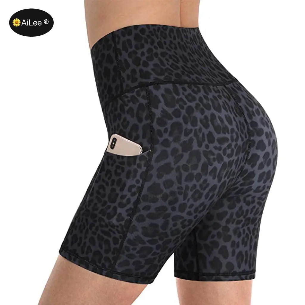 Punk Bike Motor Half Long Basic Shorts Plus Size Leopard Print Summer Shorts Workout  Slim Tight Activewear Elastic Waist Shorts