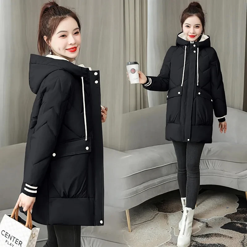 2022 Winter Warm Parkas Jacket Women's Casual Hooded Cotton-Padded Coats Middle-Length Thick Warm Down Coat Parka Korean Jackets
