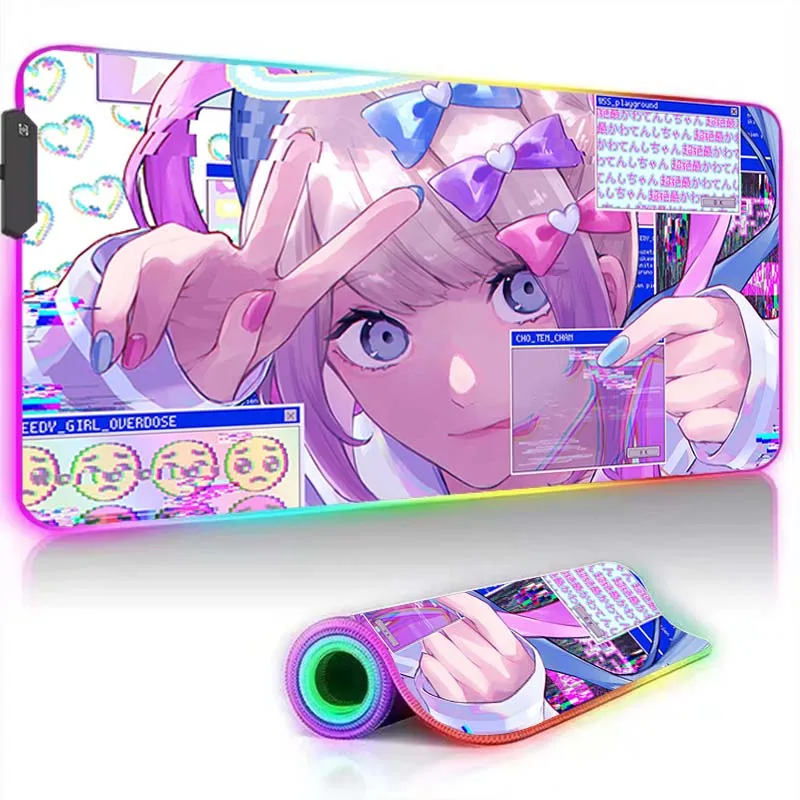 

Mousepad RGB Mouse Pad NEEDY GIRL OVERDOSE Desk Mat Cheap Pc Gamer Cabinet Setup Gaming Accessories Back Light Deskmat Backlight