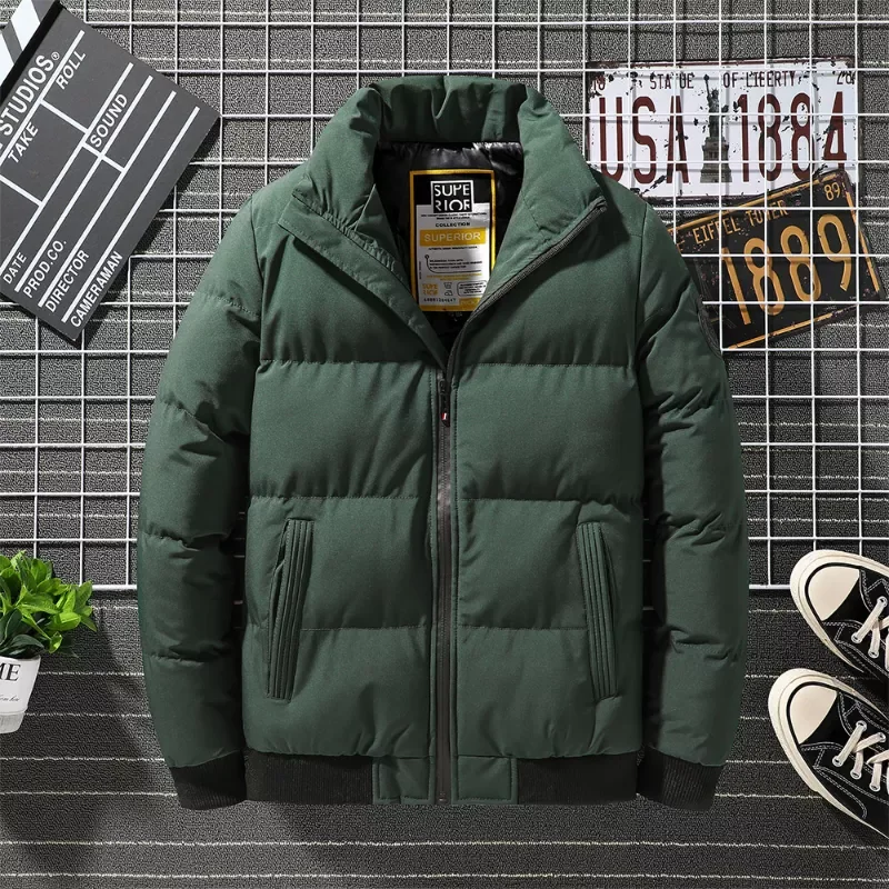 Casual Hip Hop Stand Collar Thicken Warm Solid Color Loose All-match Parkas Coat Winter Puffer Jackets Men New
