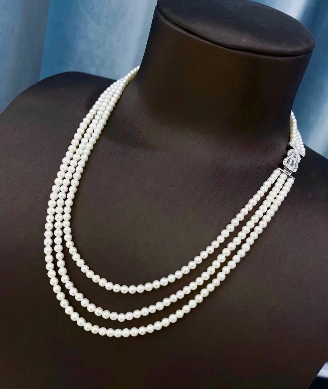 Ожерелье из натурального тройного нити 5-6 мм 6-7 7-8 8-9 круглое белое жемчужное