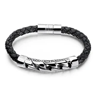 fashionable street braided hand rope fashionable mens titanium steel leather bracelet