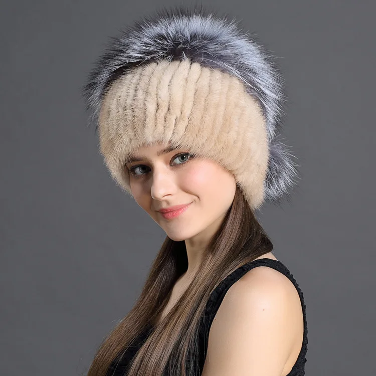 

Authentic natural mink hair woven hat real fox hair top hat women's autumn and winter fashion warmth versatile hat high quality