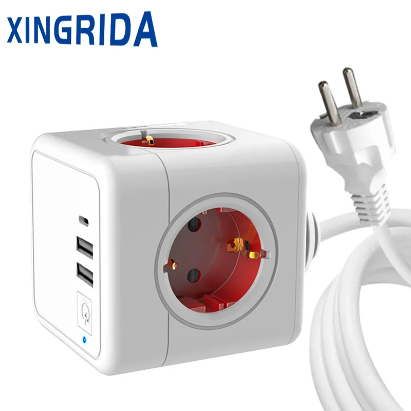 Xingrida powercube tomada tira de Energy da ue plugue parede с 4 tomadas 2 usb um tipo рычаг c portas 1 5 m cabo extensau |