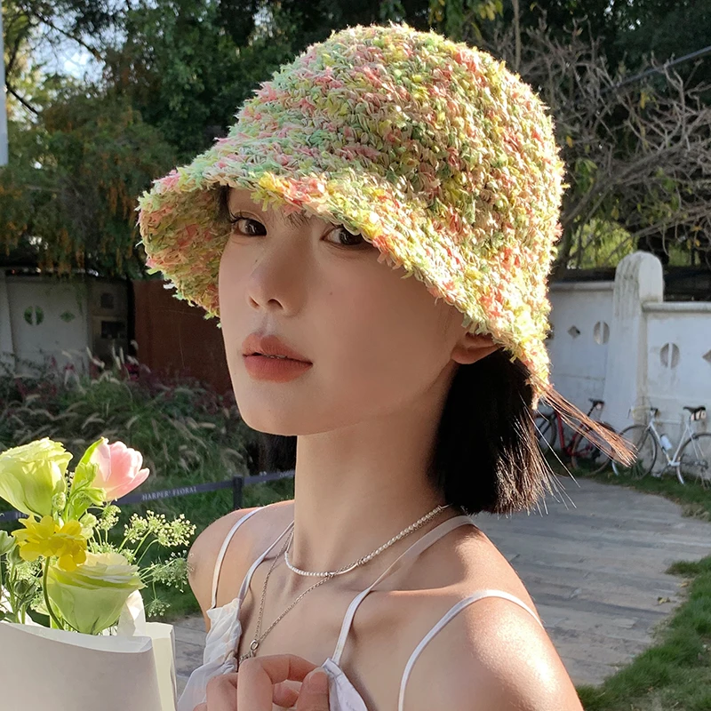 

Summer Korean Fashion Hyunya Style Colorful Straw Hat for Women Sun Visor Hat Hand Woven Straw Hat Beach Panama Hat