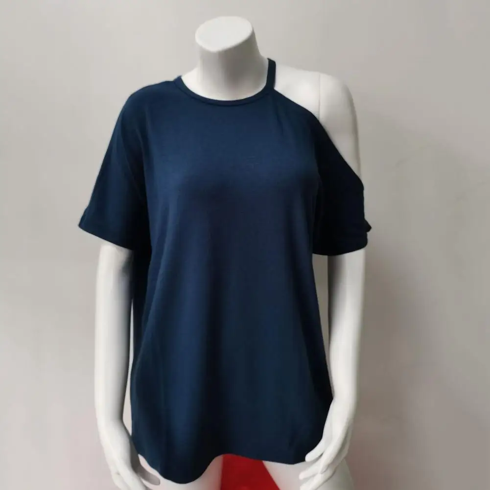 

Pure Colors Easy to Match Round Neck Anti-pilling Women T-shirt Female Clothes