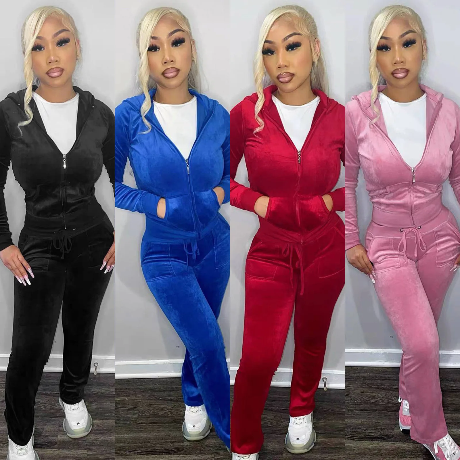 

Womens Fall Velour Hoodie Jacket And Pants Sweatsuit 2 Piece Set Winter Lady Jogger Tracksuit 2 Piece Autumn Winter Outfits
