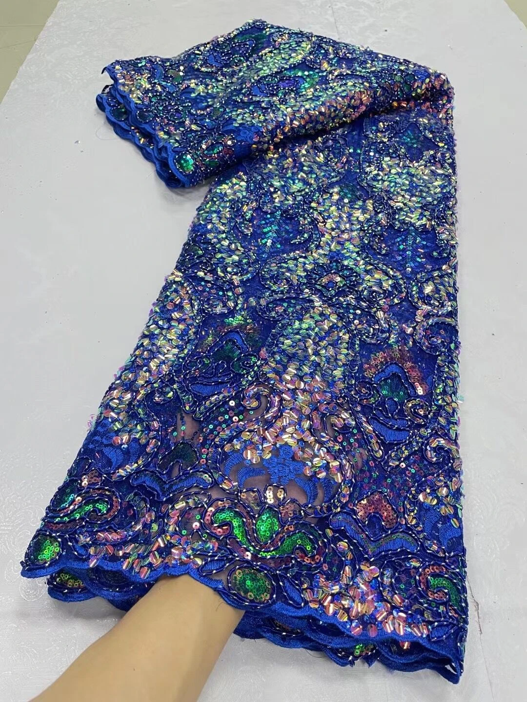 

African Nigerian 2023 High Quality Sequins Embroidery French Guipure Tulle Lace Fabric Dress Wedding Party Beaded 5Yard