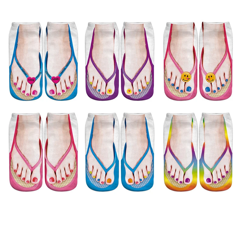 

Funny Girls Personality Socks Cute Flip Flops Manicure Ankle Socks 3D Printing Socks Gift Creative Happy Boat Sox for Female