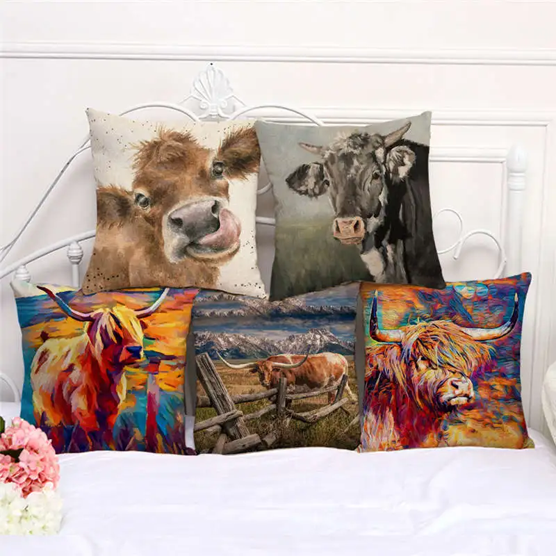 

Cute Yak Cow Pillowcase Wild Animals Linen Pillow Case Interior for Home Decor for Living Room Decoration Sofa Chair 40x40 45x45