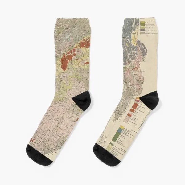 

Vintage Geological Map Of Norway 1878 Crew Socks Cotton Best Women Short Winter Funny Black Breathable Pattern Cartoon Autumn