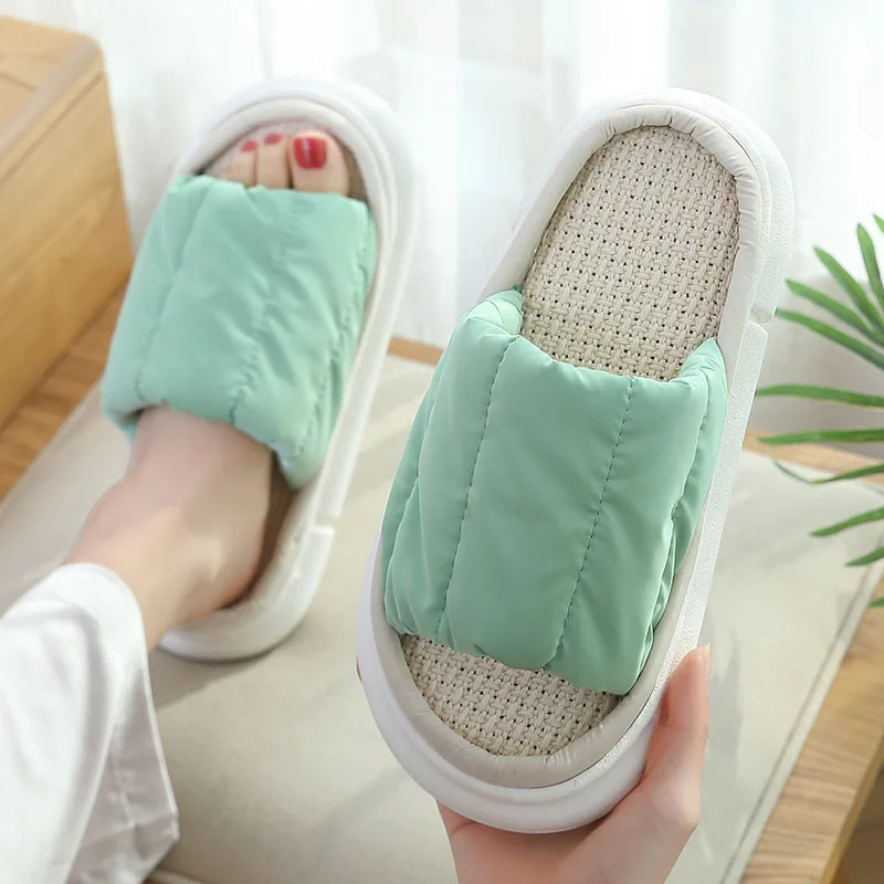 

WDZKN 2022 Fashion Summer Thick Bottom Linen Slippers Summer Shoes Women Home Indoor Floor Down Open Toe Couple Slippers H5899G