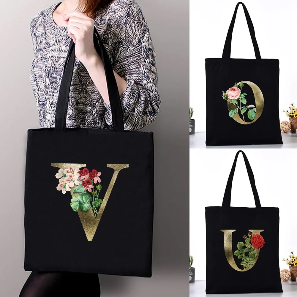 

Women's Shopping Shoulder Bag Fashion Tote Canvas Bag Ecological Storage Bag 26 Letters Printing Folding Grocery Shopping Bag
