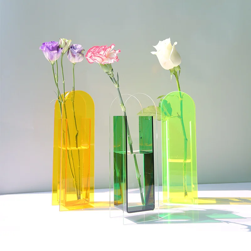 

1pc Acrylic Vases Geometric Shape Flower Container Transparent Hydroponic Exquisite Flower Vase Plants Bottle Desktop Home Decor