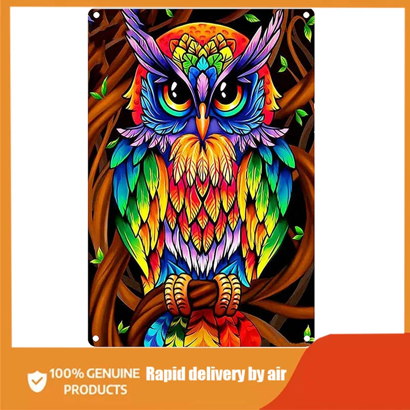 

Art Owl Abstract Colorful Painting Metal Sign Tin Sign Wall Decor Decorative Sign Iron Painting for Office Dorm Home Living Room