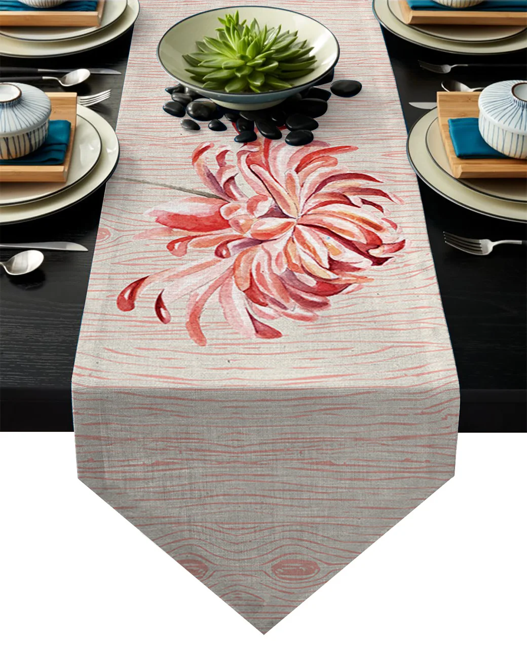 

Red Wooden Papaver Flowers Table Runner Party Wedding Champagne Decoration Table Runners Dining Room Restaurant Table Gadget