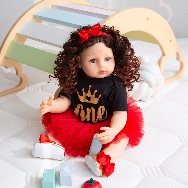 

55CM Full Silicone Body Reborn Baby Girl Dolls Curly Hair Lifelike Toddler Babies Bath Doll Toys Kids Birthday Present