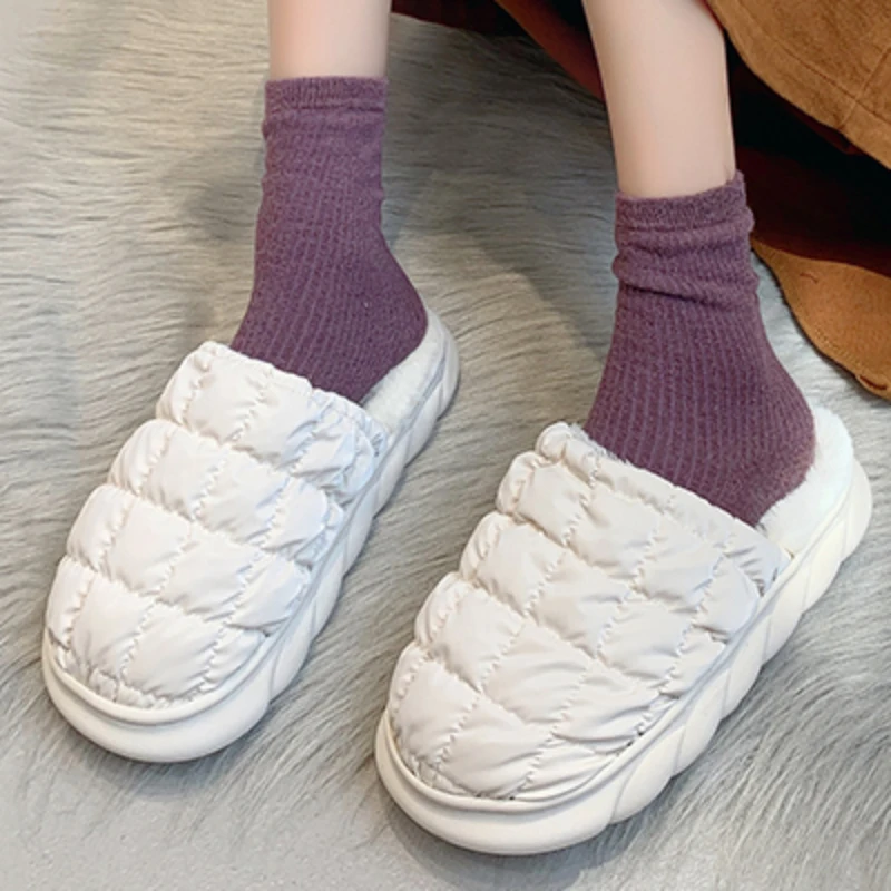 

Women's Shoes 2023 High Quality Winter Warm Concise Women's Slippers Solid Color Closed Toe Plush Low-heeled Zapatillas De Mujer