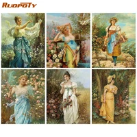 ruopoty diy frame paint by numbers kits with frame on canvas flowers women 60x75cm oil painting by numbers hand painting decor