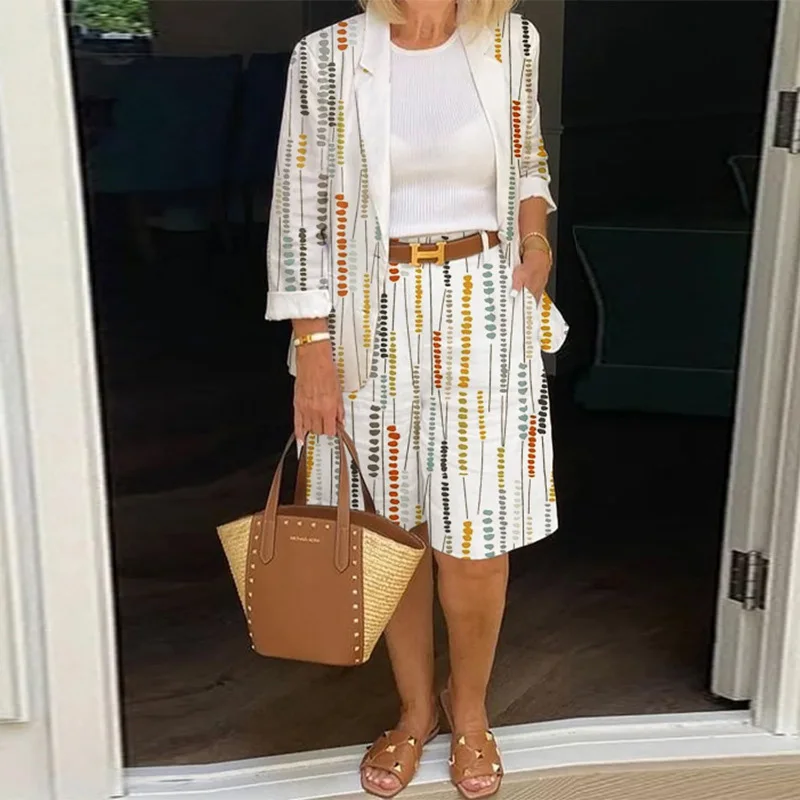 

Women's Vintage Two Piece Westernized Fashion Set Female Cotton Linen Blazer Coat Outfits Casual Loose Pocket Beach Shorts Suits