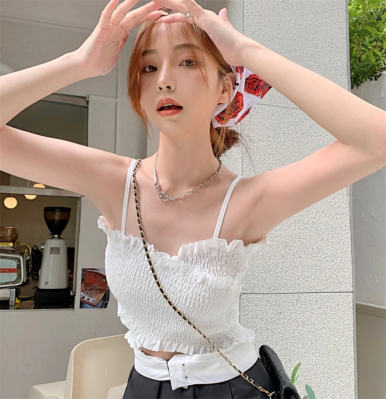 

Blue White Sweet Vest Summer Style Top Fashion Blouses 2022 Cheap Vintage Clothes For Women Female Clothing Harajuku Kawaii